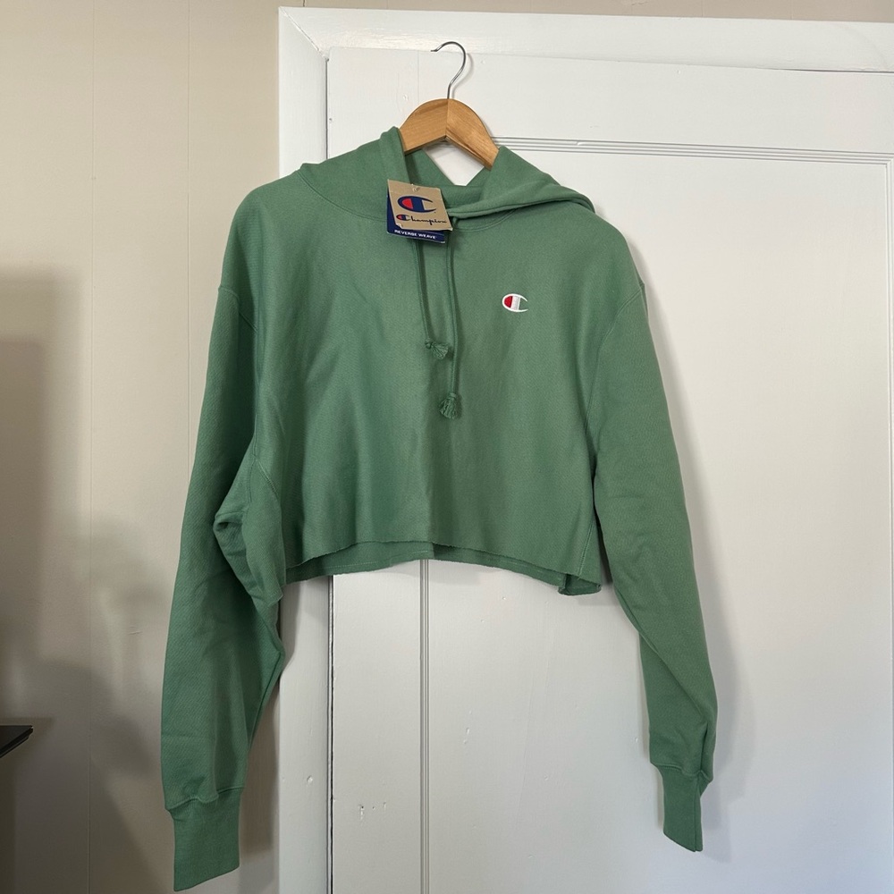 Champion Women's Green Reverse Weave Cropped Hoodie Size Large